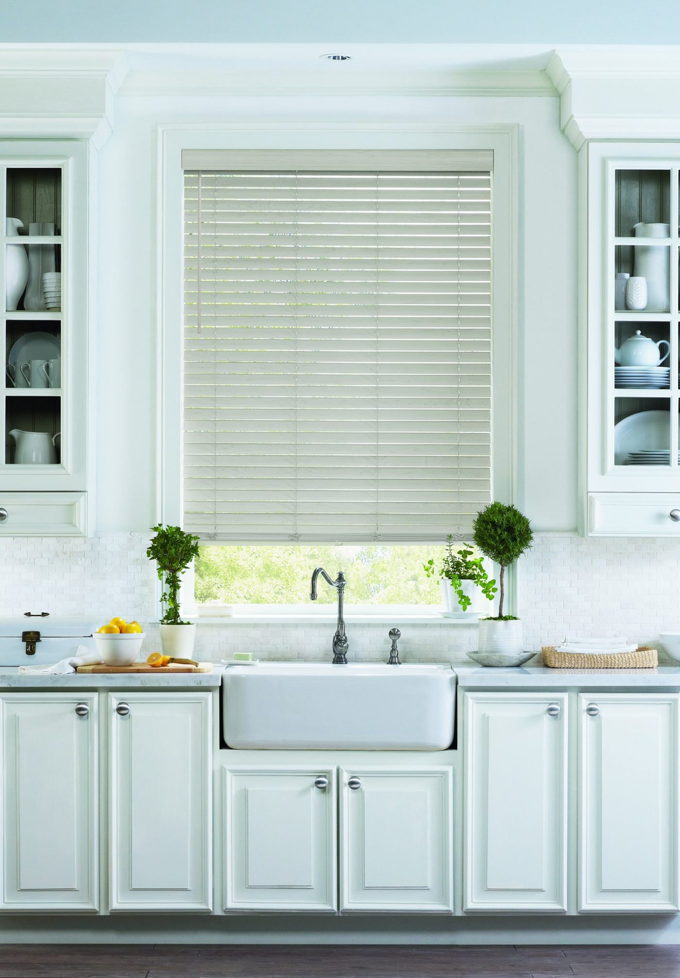 EverWood faux wood blinds in a bright Kansas City kitchen