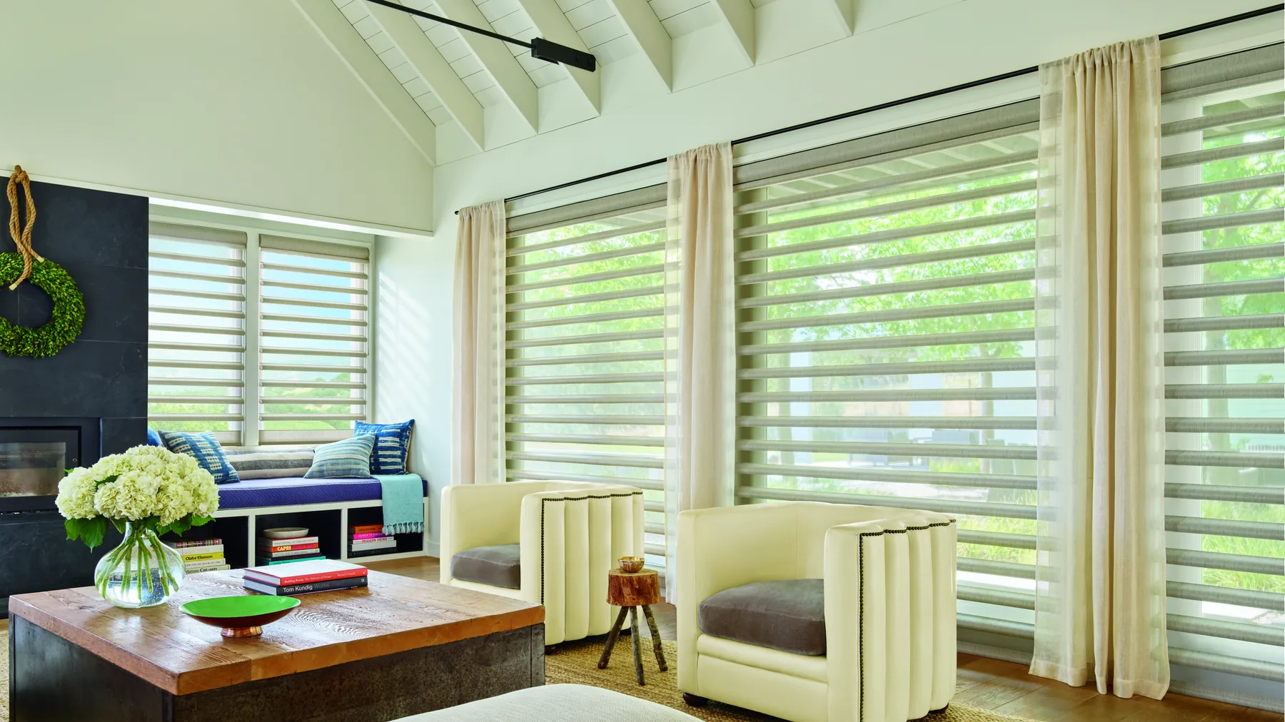 Pirouette window shadings in a bright Kansas City living room