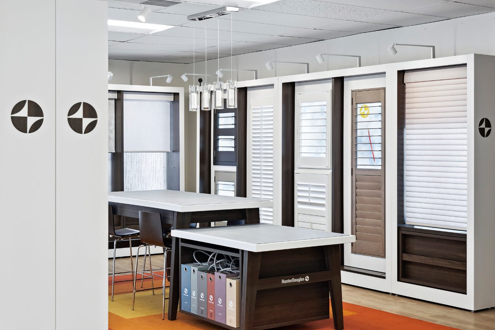 Hunter Douglas display wall in the One Stop Decorating showroom