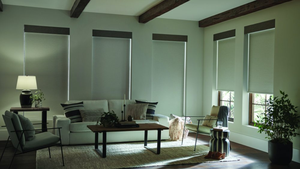 Motorized roller shades in a modern Kansas City living space
