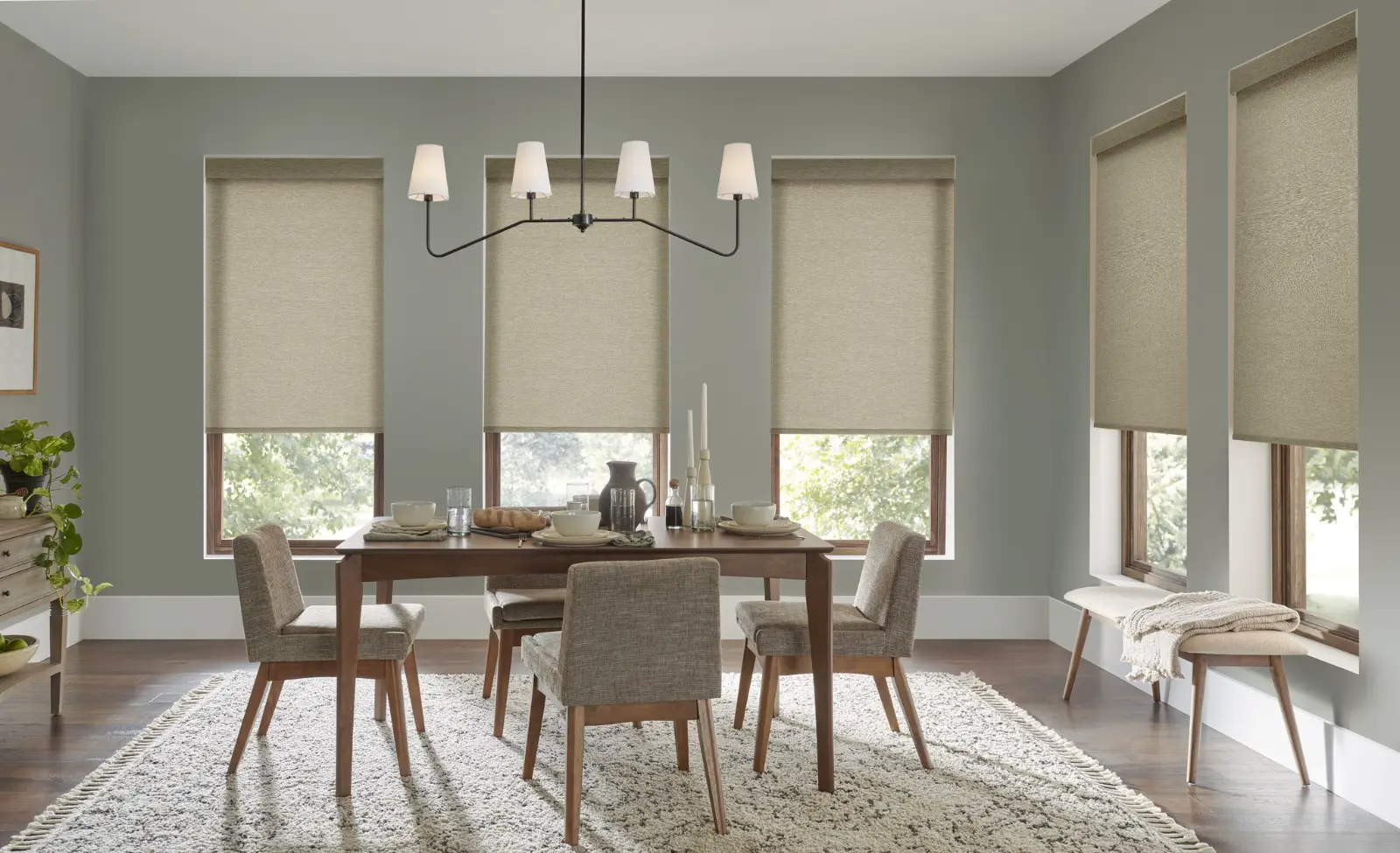 Alta by Hunter Douglas roller shades in a Kansas City dining room